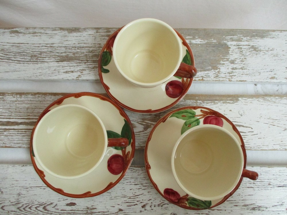 (3) Franciscan USA Cups And Saucers Apple Pattern