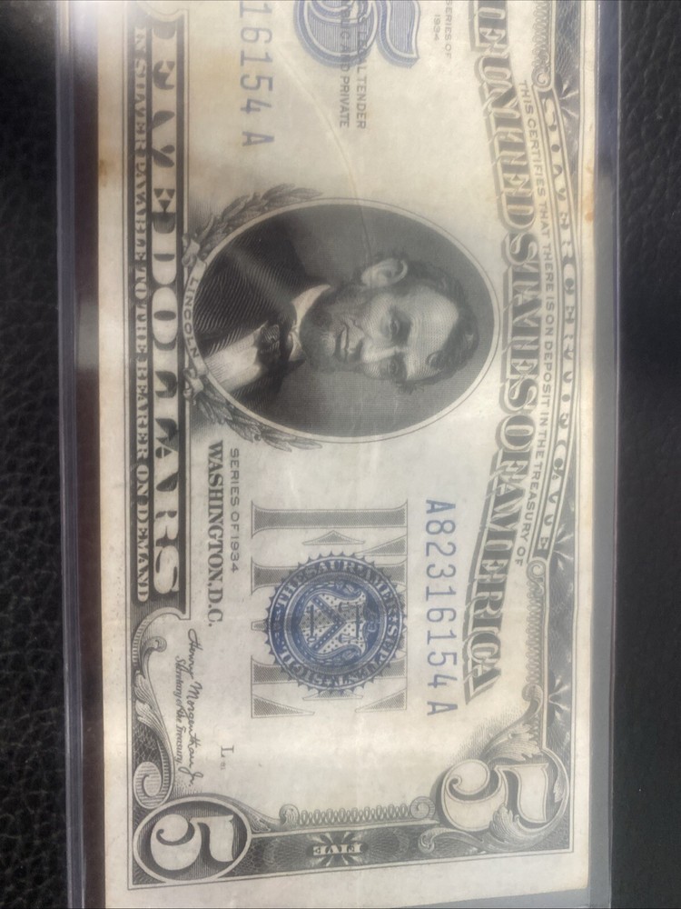 1934-D $5 FIVE DOLLARS SILVER CERTIFICATE CURRENCY NOTE CHOICE UNCIRCULATED (D)