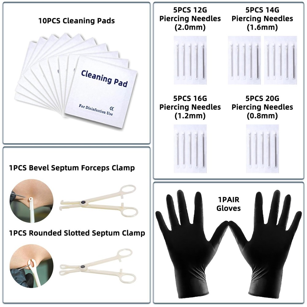 153Pcs Piercing Kit 12G, 14G, 16G