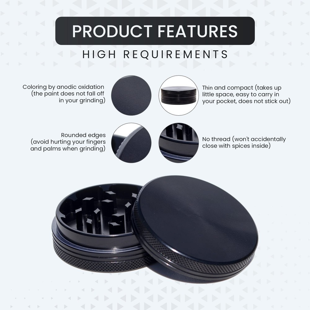 Small Thin Herb Chrome Crusher Grinder 2 Inch black Color