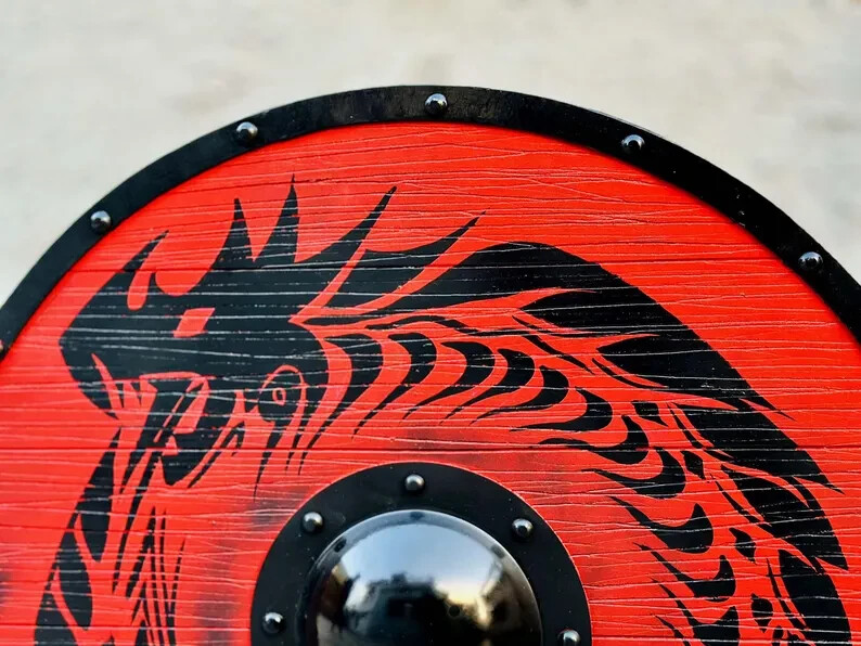 Medieval Dragon Eivor Valhalla Raven Authentic Battleworn Viking Shield Handmade