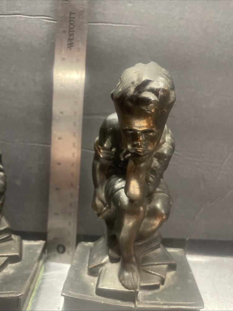 Metal bronze young boy Thinkers Bookends