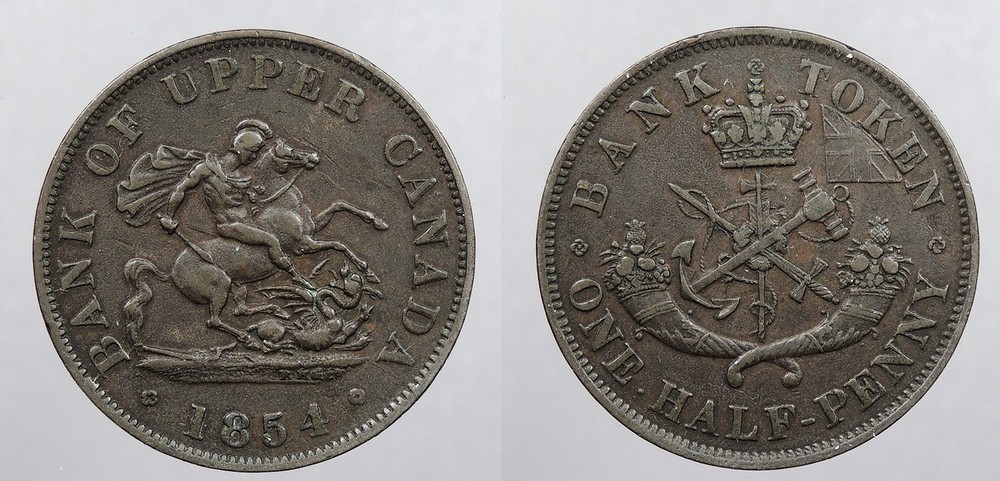 CANADA Upper Canada 1854 Plain '4' Halfpenny Token #WC105237