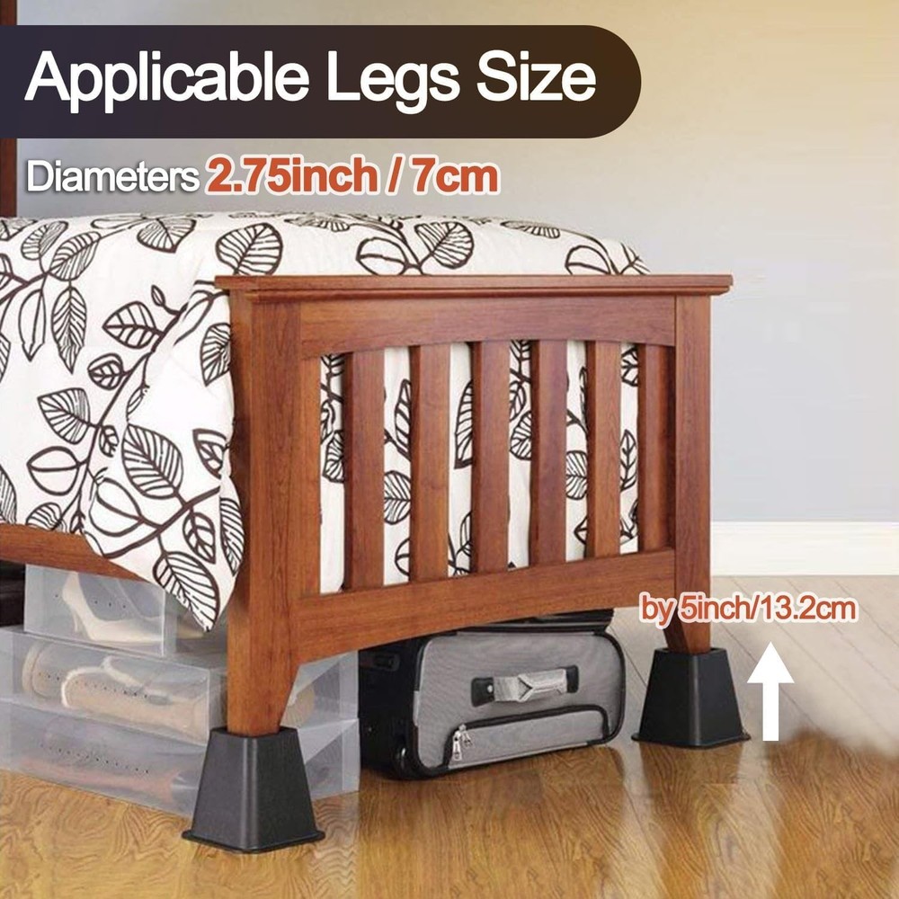 Heavy Duty Bed Risers 4 Pack 6 inch Black Create Under Bed Storage for Frame