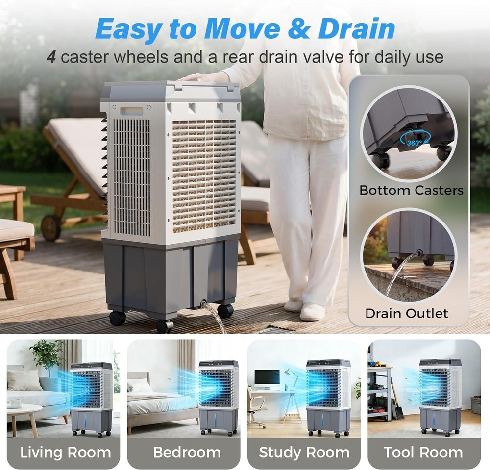 5 Gal Portable Evaporative Cooler with Ice Packs Oscillation Touch Remote Black