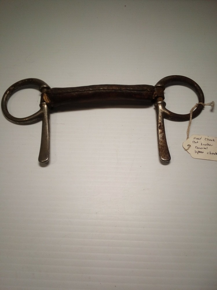 Antique Half Cheek Driving Bit Leather covered, Spoon Cheeks