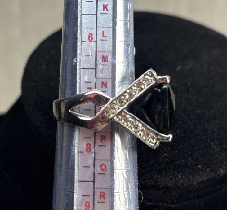 Silver Ring with Large Black Square Stone