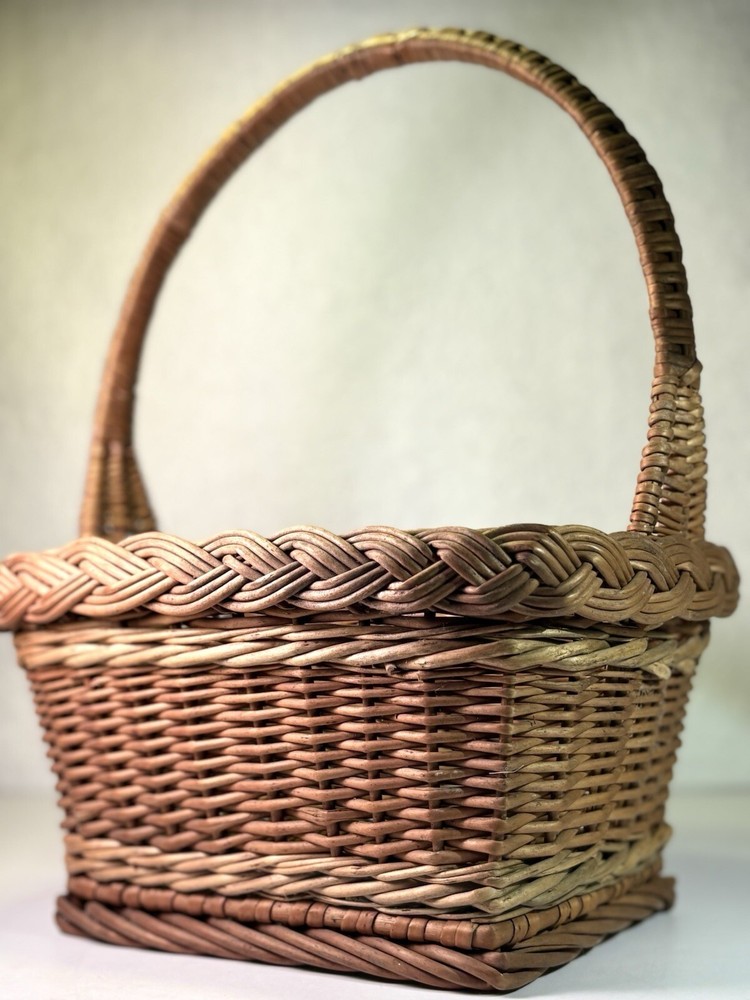 Vintage Rectangular Wicker Weaved Bread Basket w/ Hande 1970s MCM 10.5"x7.75"