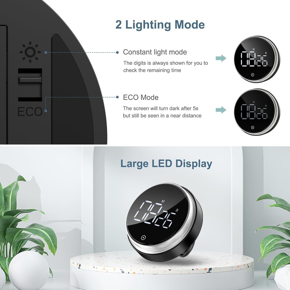 Digital Magnetic Timer LED Display Adjustable Volume Kitchen Office