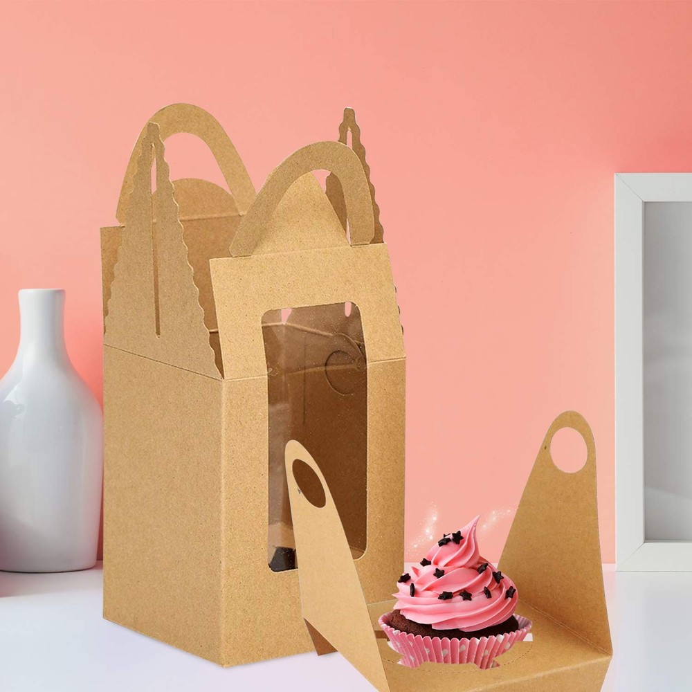 Cupcake Boxes, 30 Pack Individual Single With Clear Window Inserts Handle - M...
