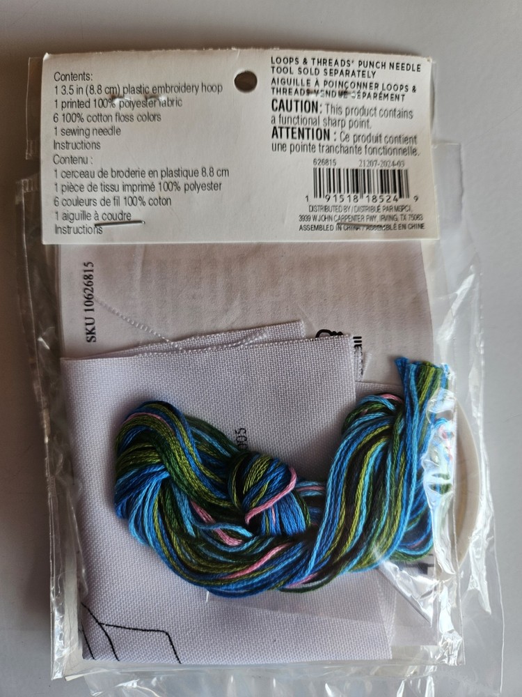 Loops & Threads Cactus Punch Needle Kit Embroidery Hoop Floss & Needle NEW