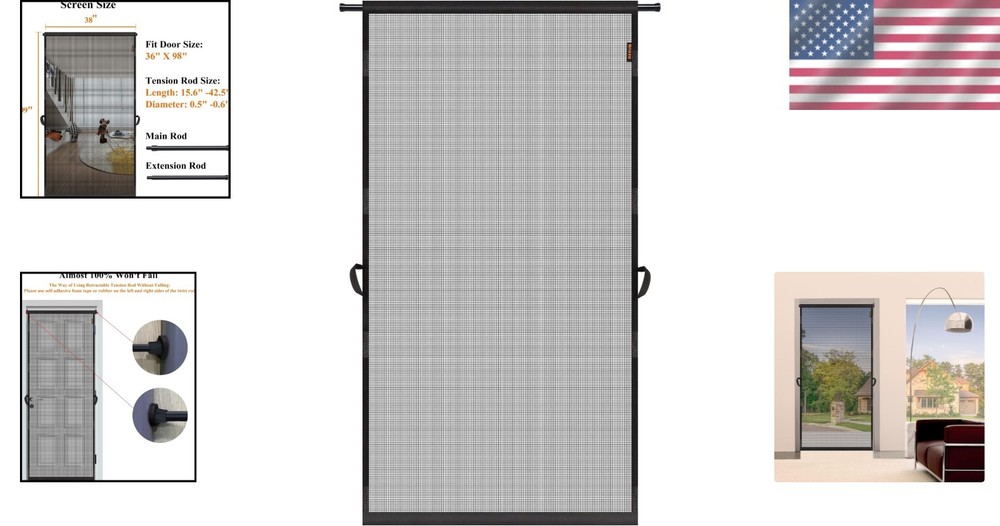 Fireproof Hanging Screen Door - Easy Install 36" x 98" Fits with Weighted Bottom