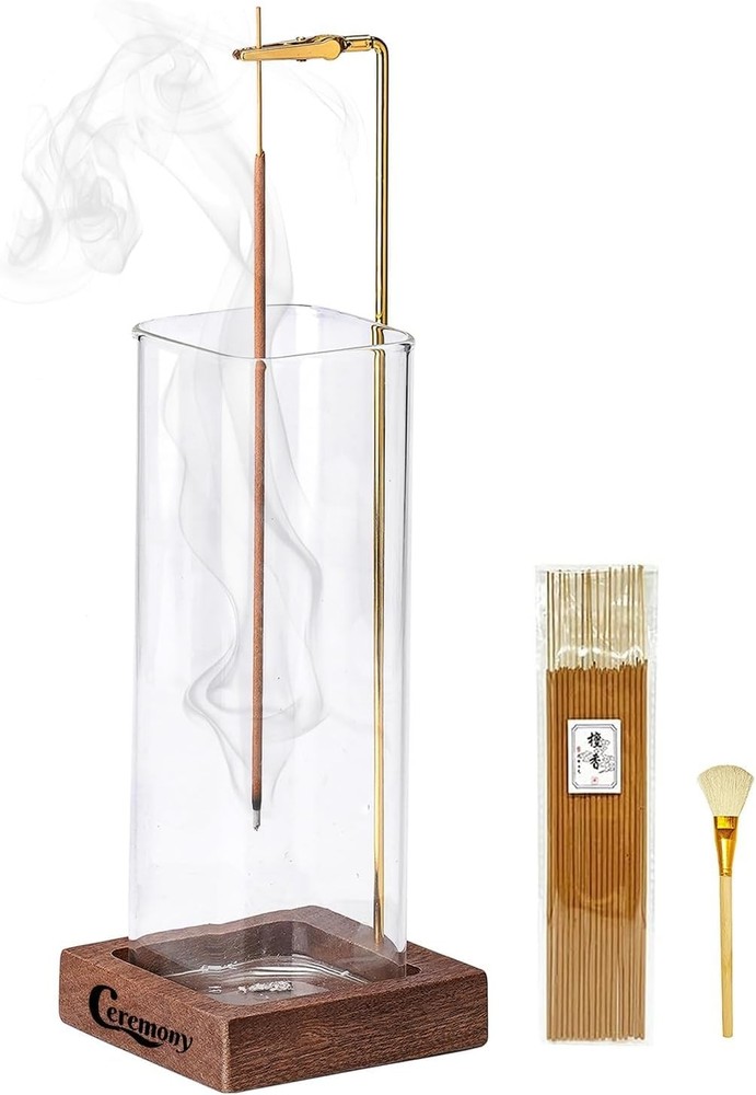 Wooden Incense Stick Holder w/ Ash Catcher & Sticks