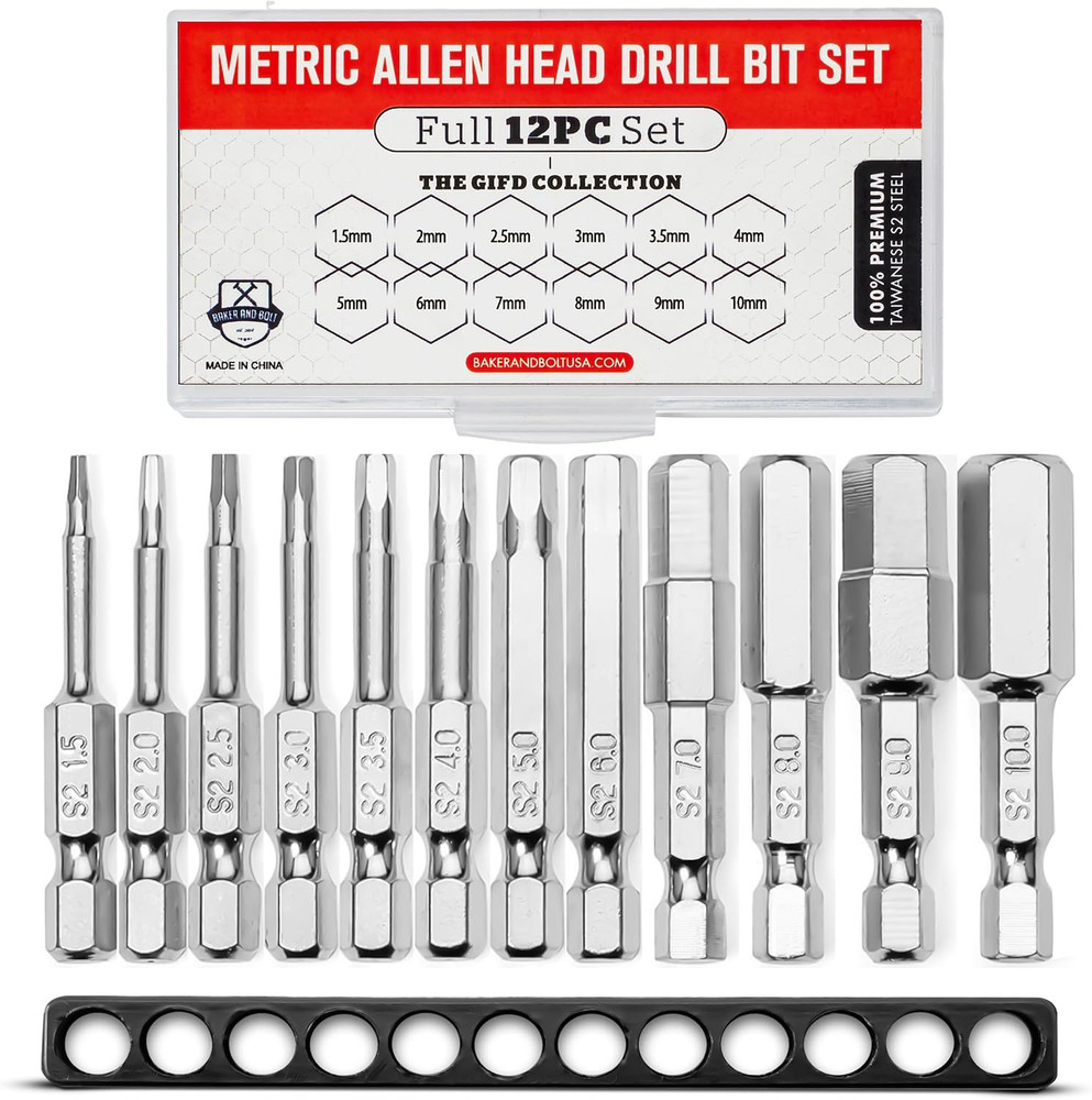 Metric Allen Wrench Drill Bit Set - Premium 12Pc Complete SAE Set W/Storage Case