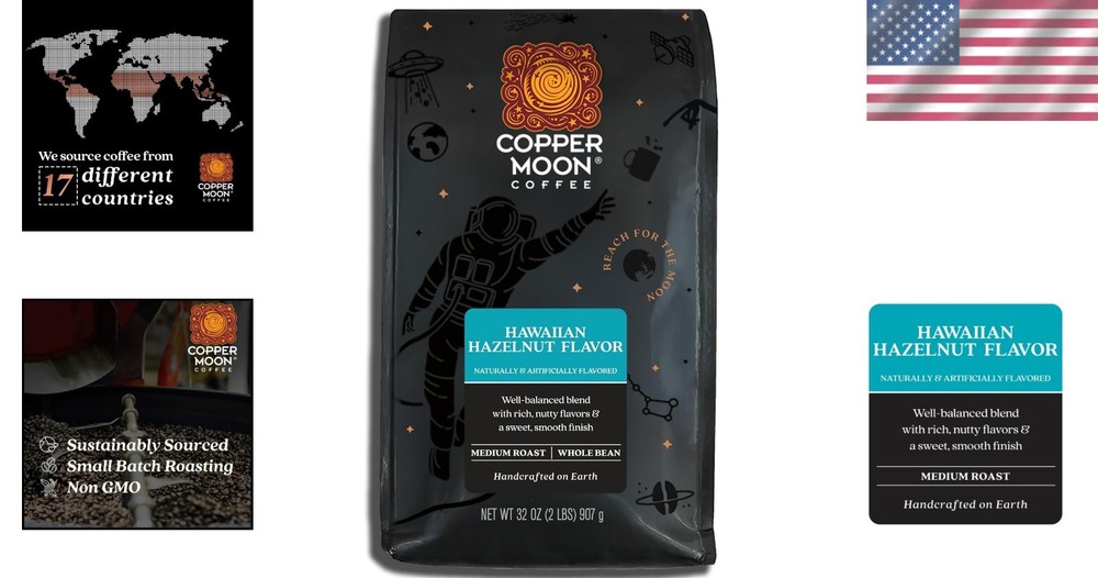 32 Oz Whole Bean Coffee - Hawaiian Hazelnut Medium Roast Delight