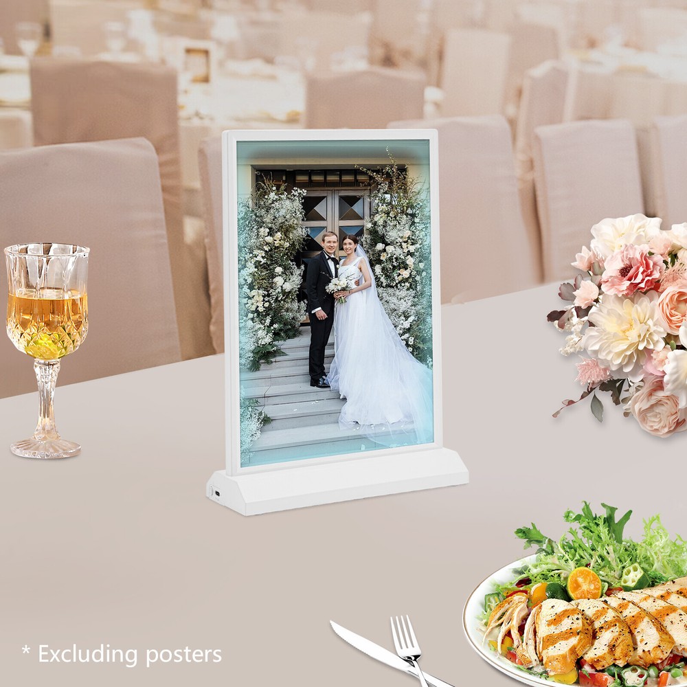 Modern Tabletop LED Sign Holder with Adjustable Brightness for Menu Display