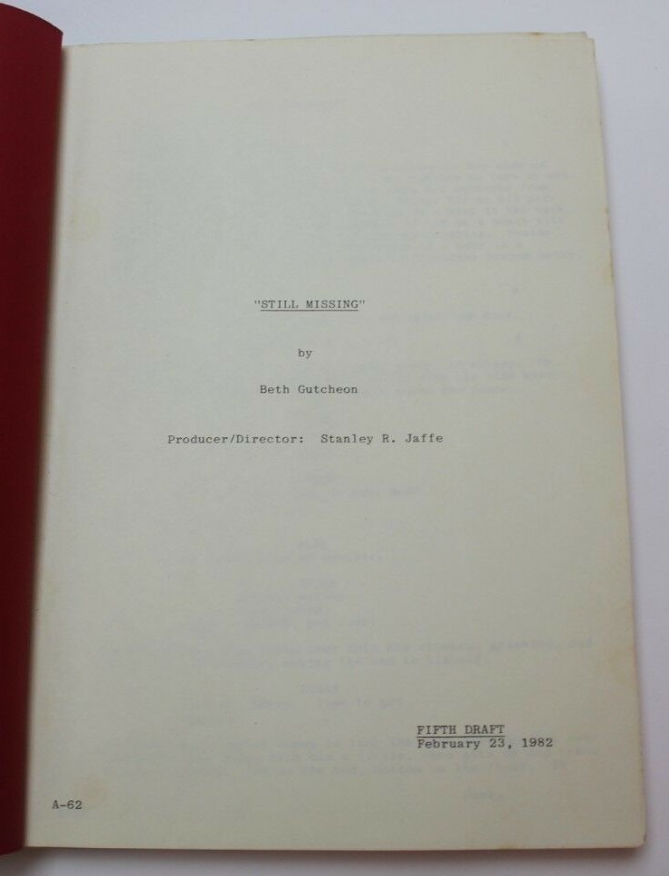 WITHOUT A TRACE / Beth Gutcheon 1982 Screenplay child abduction parents suspects