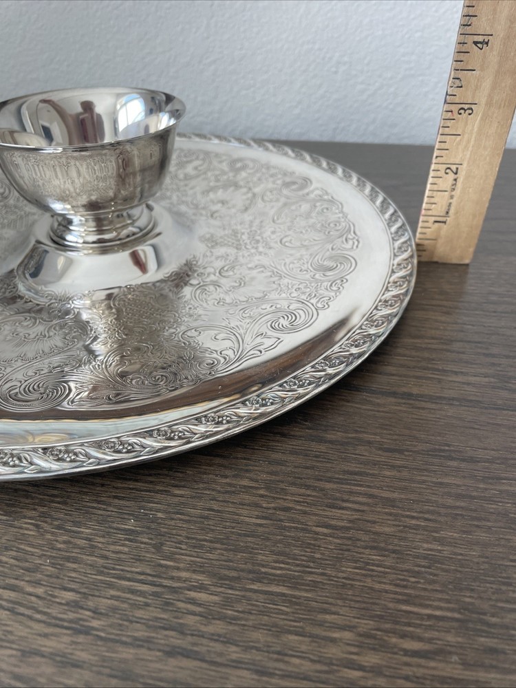 WM Rogers & Son Spring Flower Silver Plated Serving Platter Tray Chip & Dip 12”
