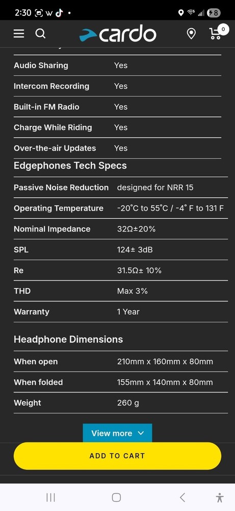 Cardo Bluetooth Packtalk Edgphones