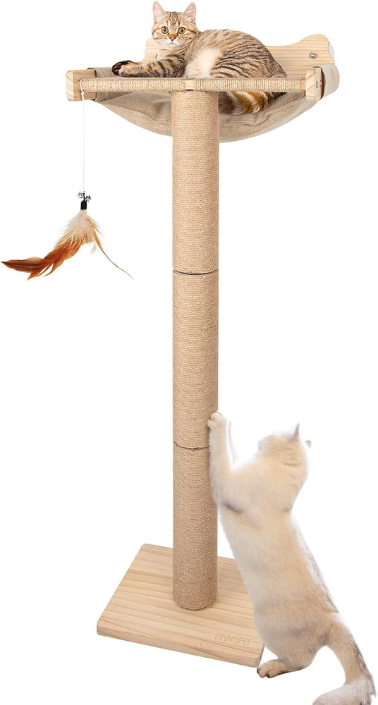Cat Window Perch with Scratching Post, 46" Adjustable Tall Scratching Posts & Su