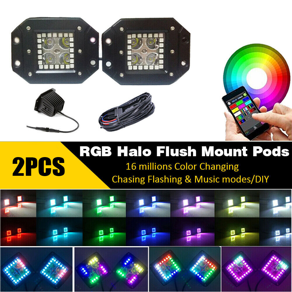 2Pods 5 Inch LED Work Lights Chasing Halo Ring Spot Light Flush Mount Bluetooth