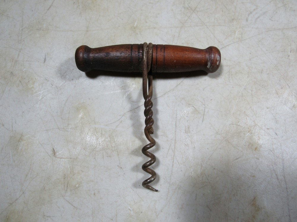 Vintage/Antique Twisted Wire Type Wood Pull Handle Corkscrew