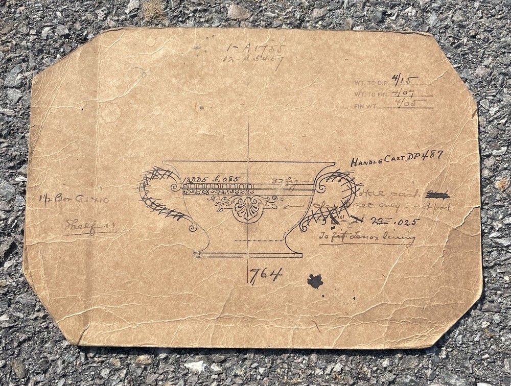 Antique Reed & Barton Co Silver Dish Prototype Blueprint Pattern Sketch Design