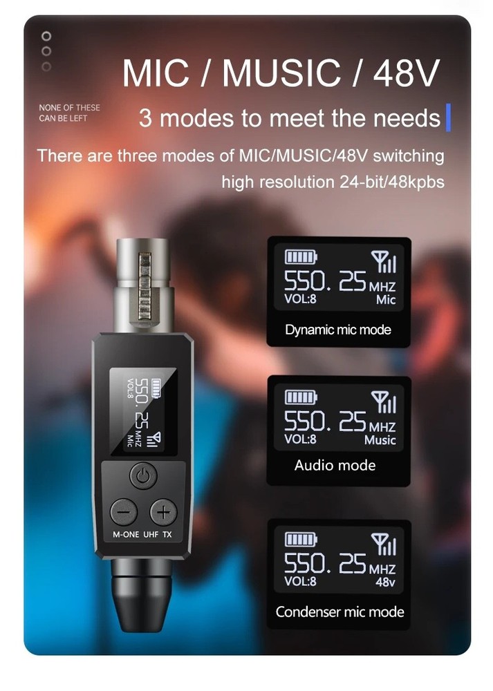 VK-38 UHF Wireless Microphone Converter XLR Transmitter And Receiver For Dynamic