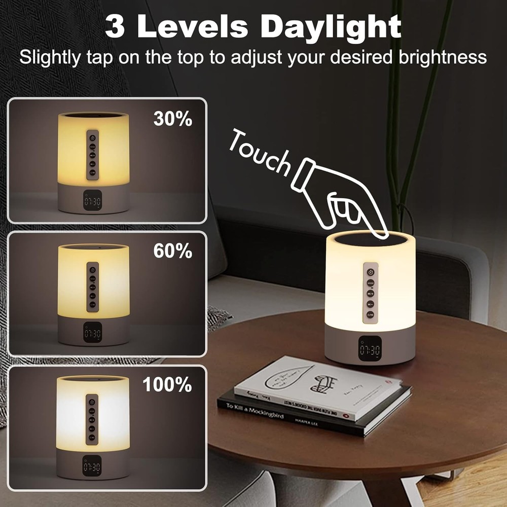 Night Light Bluetooth Speaker Alarm Clock, Sound Machine with White