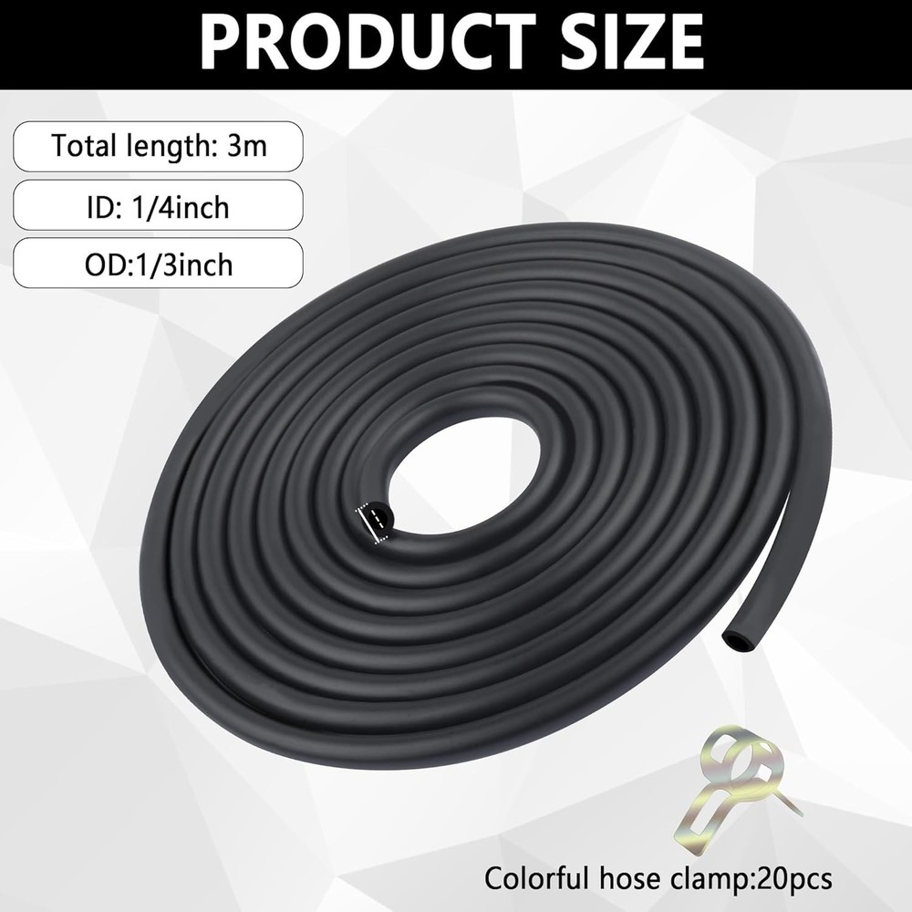 9.85ft Fuel Line Kit: Durable Rubber Hose & Clamp Set for Versatile Use