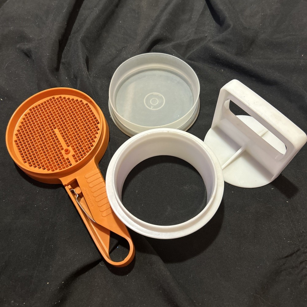 Tupperware Orange Sift-it Sifter #1689-12 & Hamburger Press #882-39