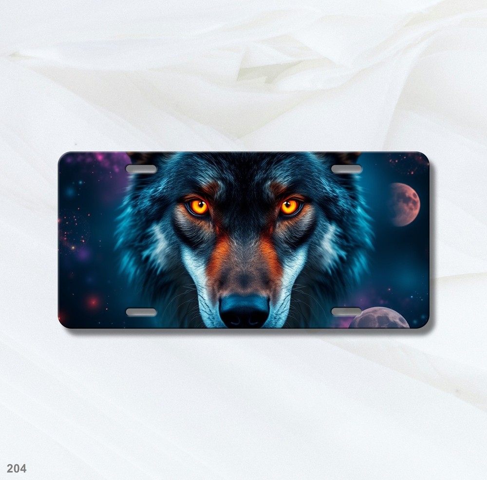 Intense Wolf License Plate Optional Text Front Bumper Plate Unique Gift
