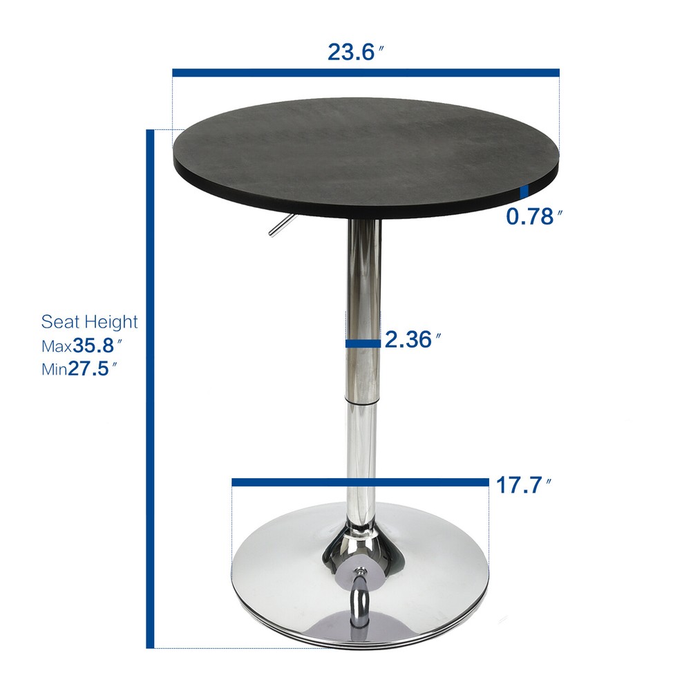 Modern Pub Table with Adjustable Height, 360° Swivel, MDF Round Top, Bistro Cafe