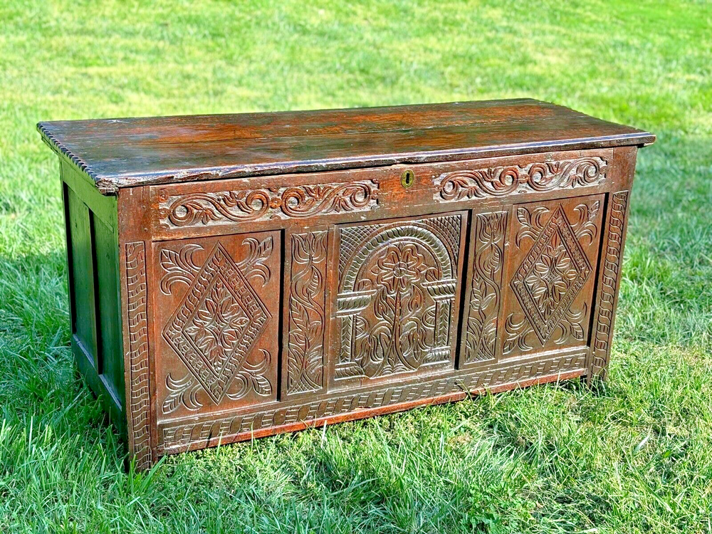 17th Century Charles II Oak Coffer--Shipping Available