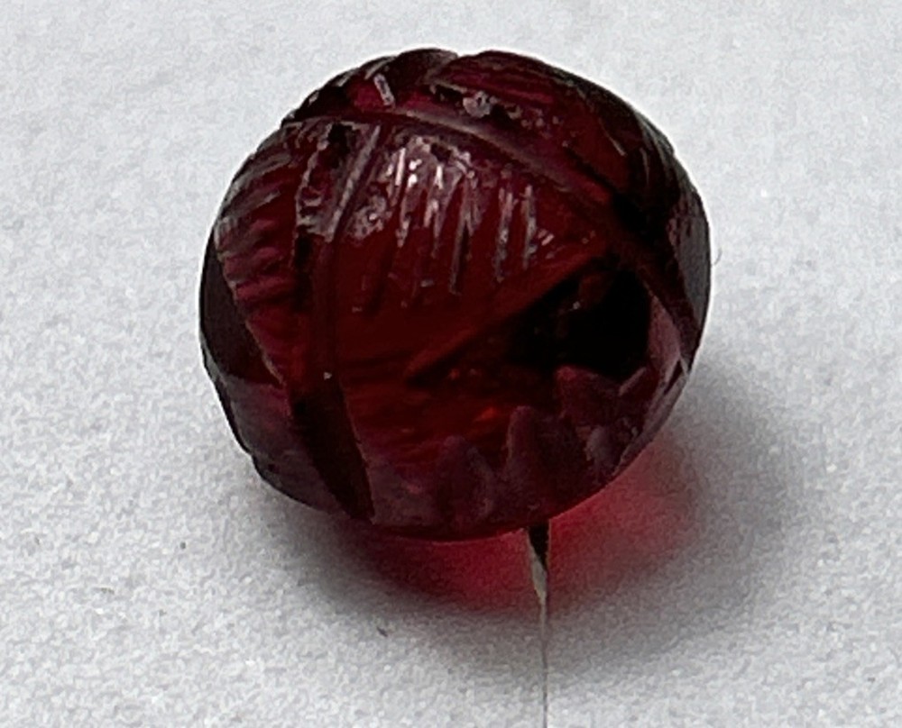 Victorian Czech Red Glass Sewing Button Spherical Linear Design