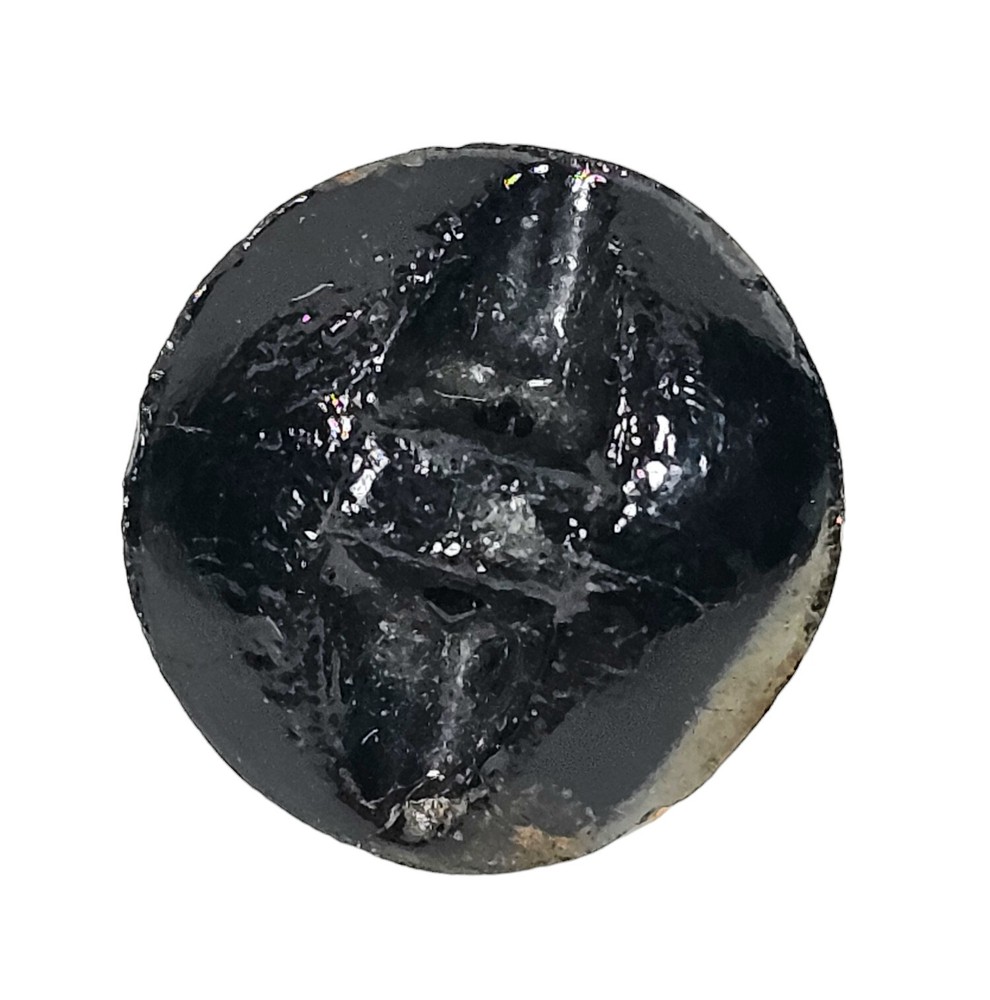 Victorian 1800s Black Glass Train Engine Button Old 11/16” Iridescent