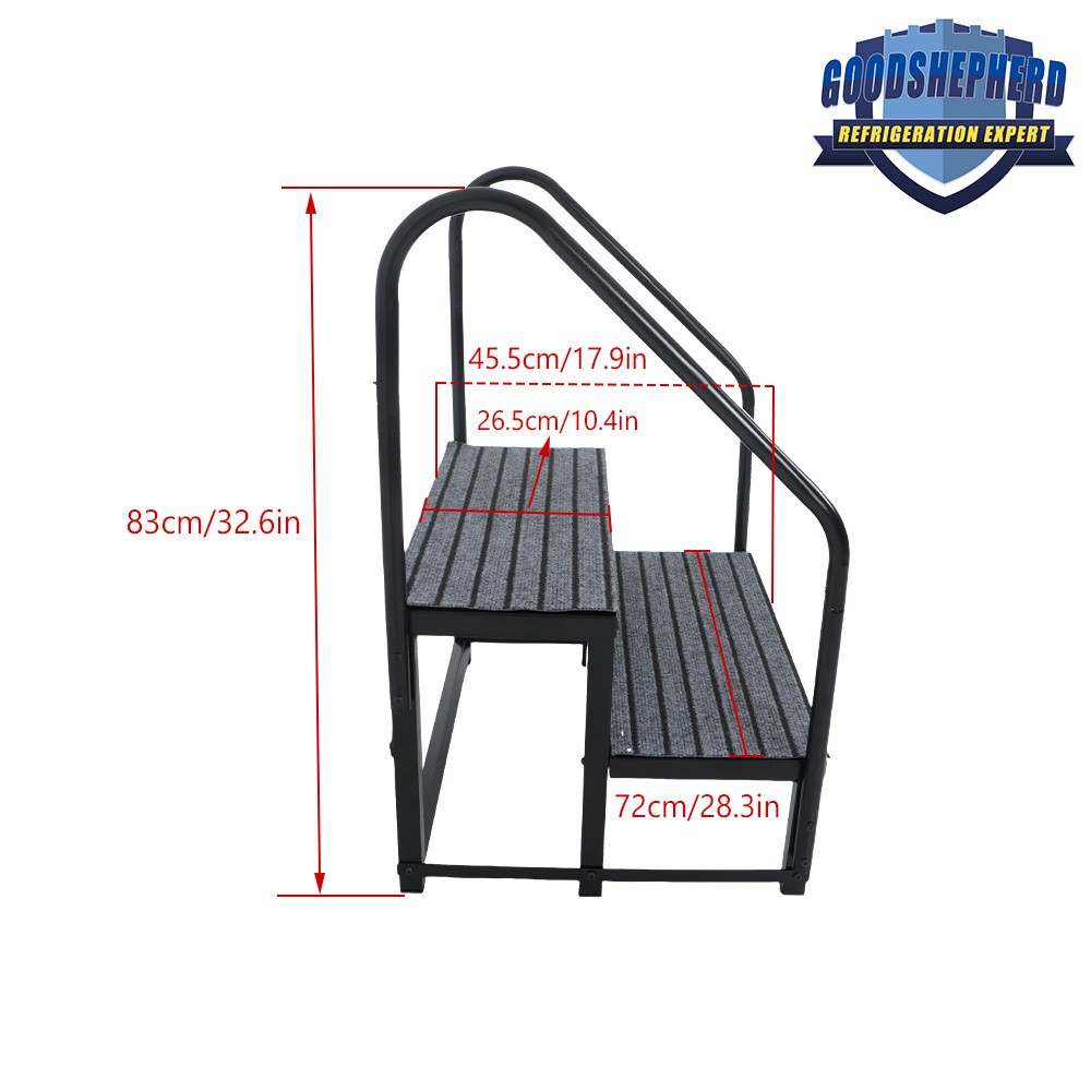 2 Step RV Steps w/2 Handrails w/Step Mat For Trailers RV 660 lbs Load Capacity