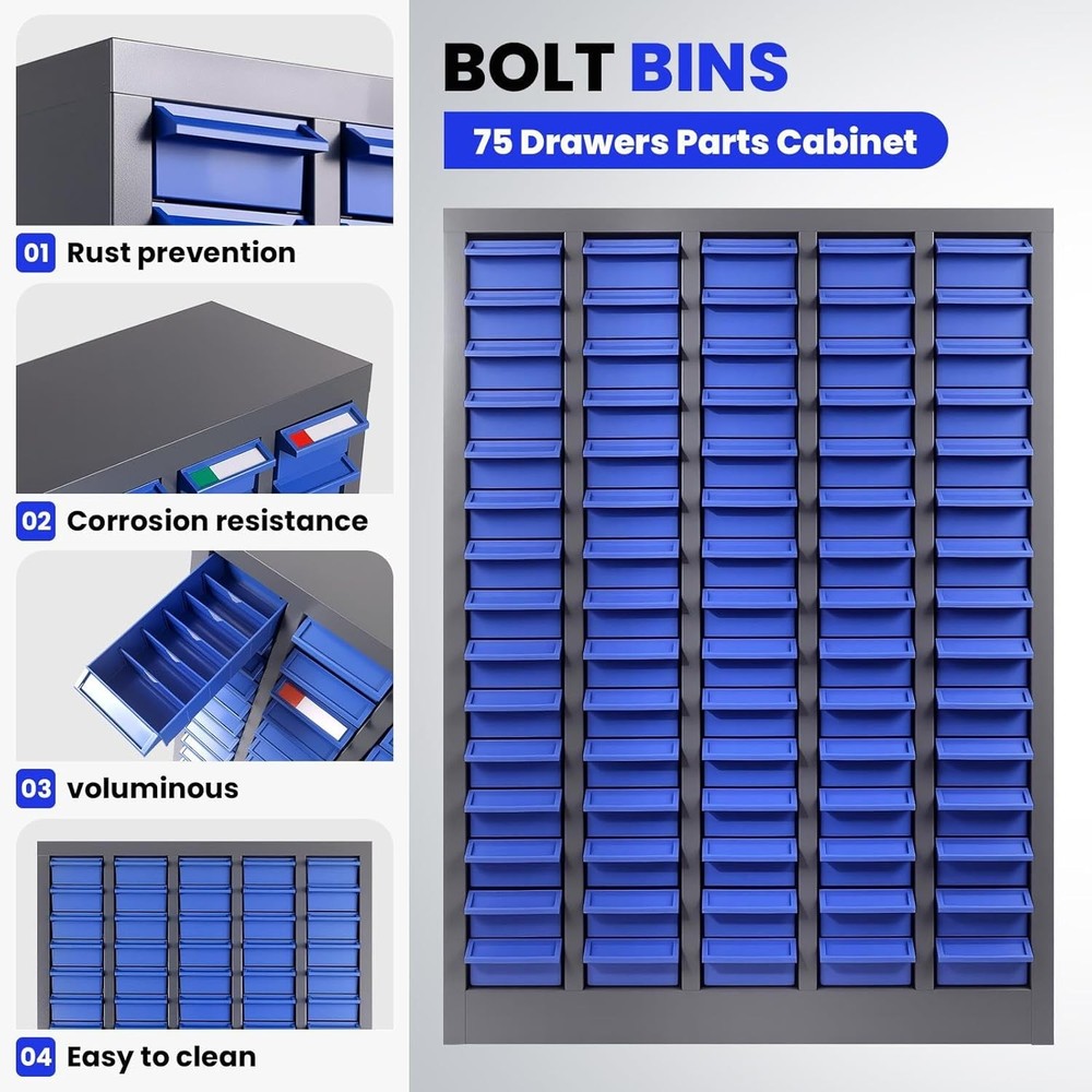 75-Drawer Plastic Storage Cabinet, Ample Capacity Organizer with Smooth-Gliding