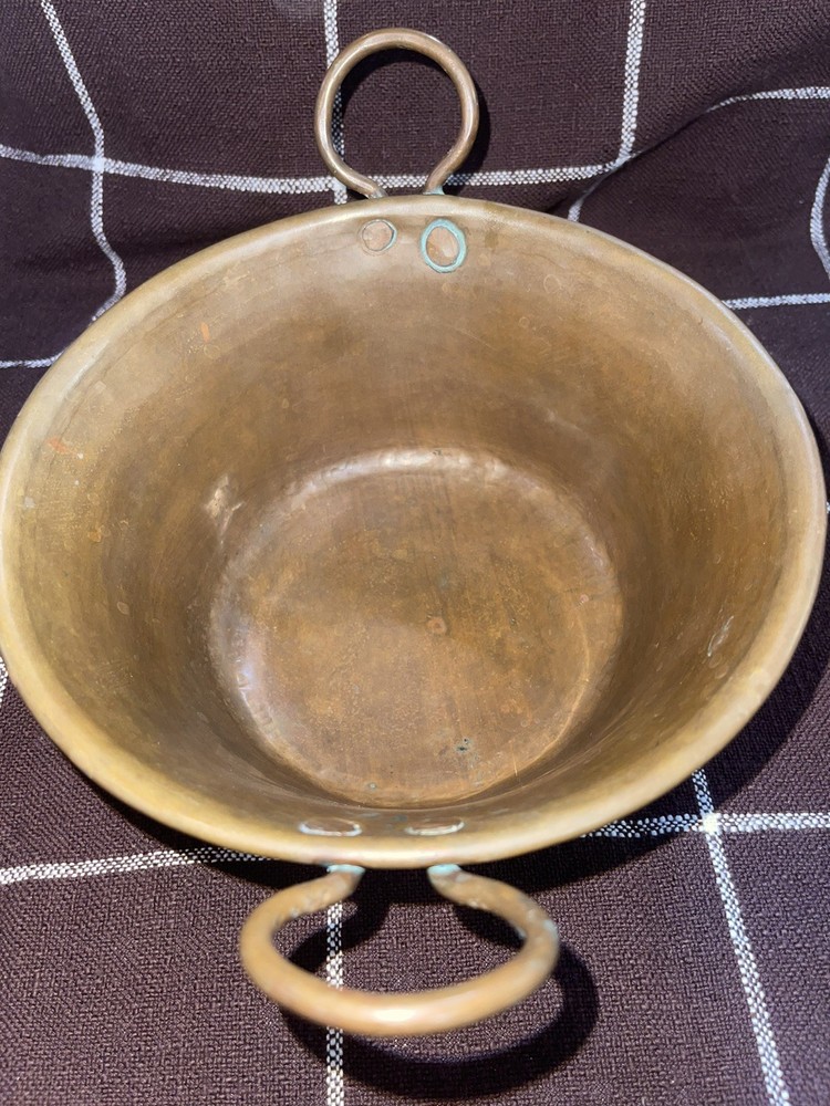 Primitive Hammered Copper Pot w Double Handles Rounded Bottom Rustic Farmhouse