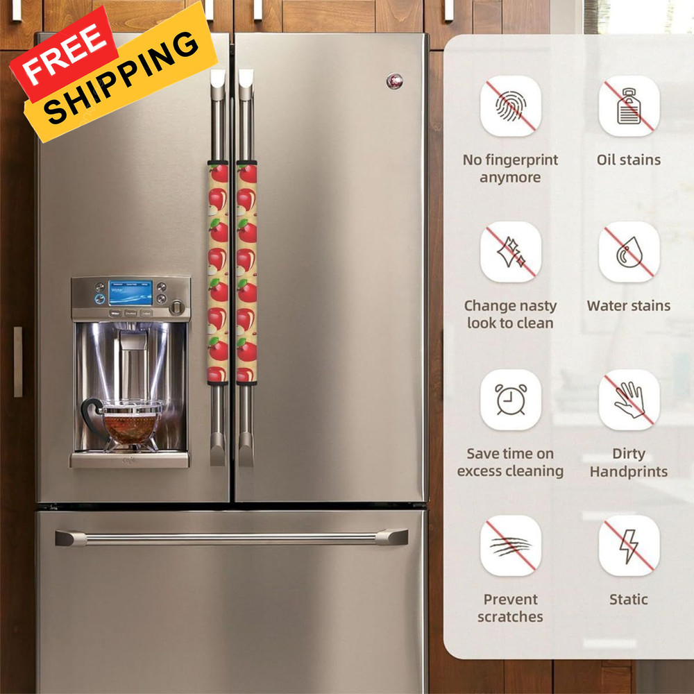 2PCS Apples Pattern Refrigerator Door Handle Covers, Microwave Red