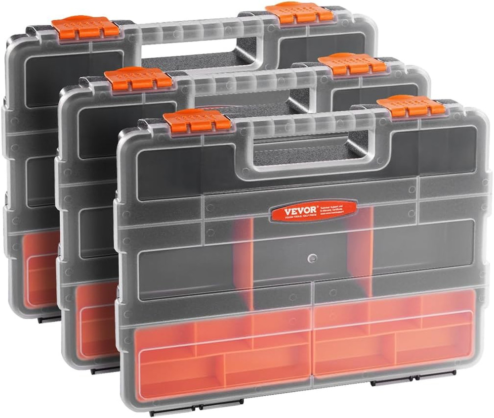 3-Pack Small Parts Organizer, 21 Compartments Tools Organizer Box with Removable