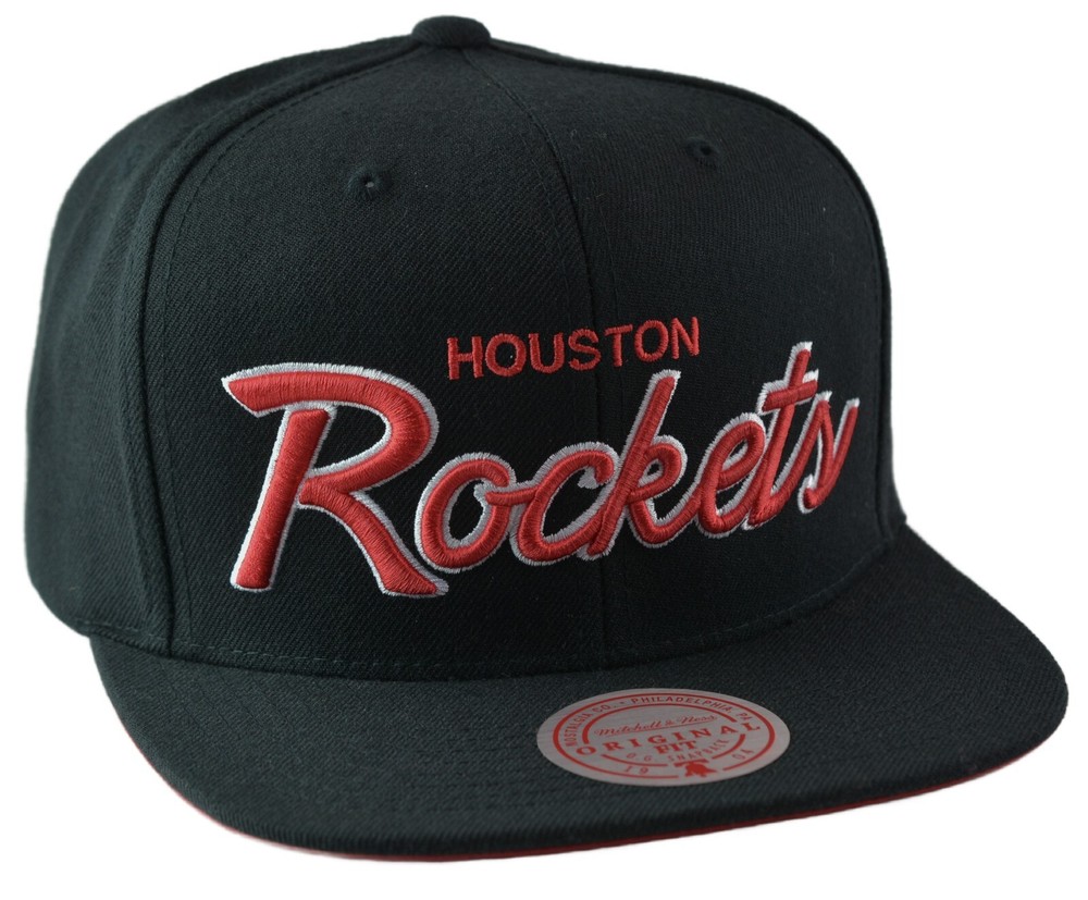 Houston Rockets NBA Foundation Script Mens Black Snapback Hat by Mitchell & Ness