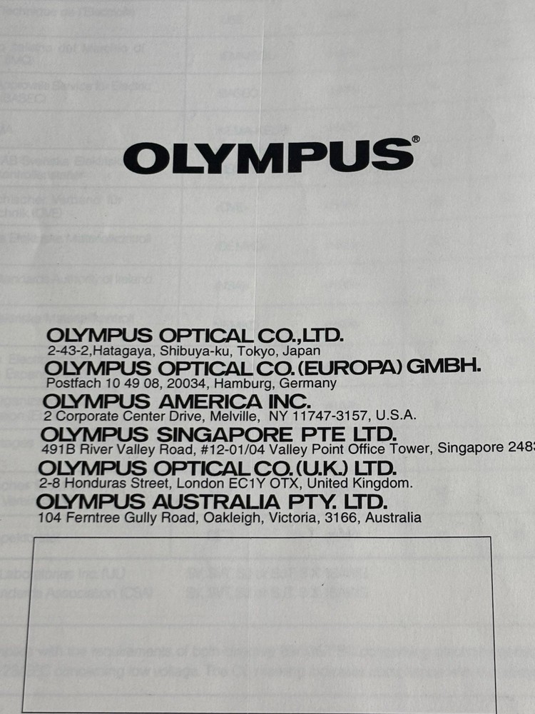 Olympus Reflected Fluorescence System Instructions Owner's Manual 2001