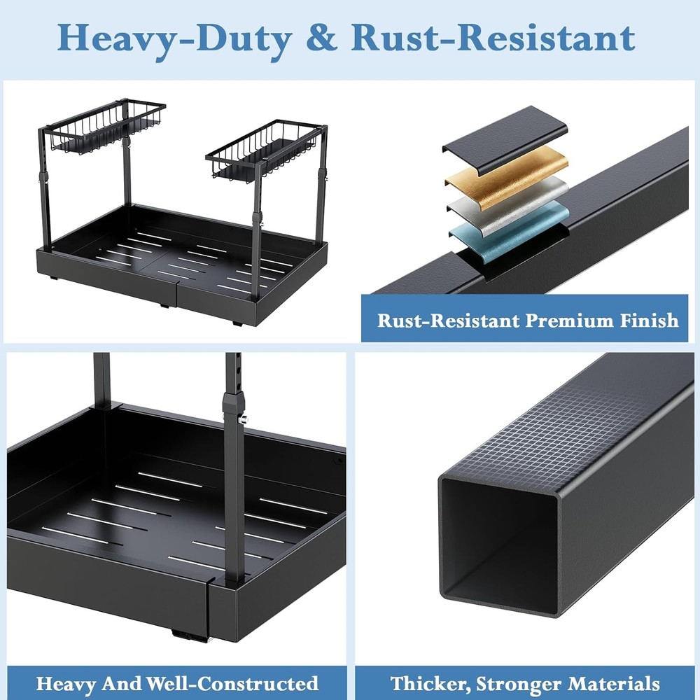 Under Sink Organizer 2 Tier Under the Sink Storage Expandable Adjustable Slide