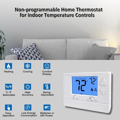 NonProgrammable Thermostat for House, Digital Energy-Saving Blue
