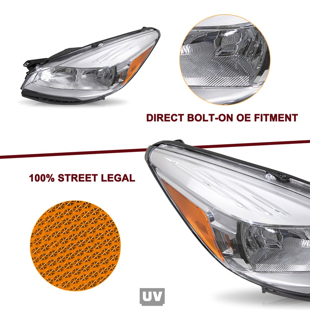 For 2013-2016 Ford Escape Halogen Chrome Left Driver Side Headlight Assembly