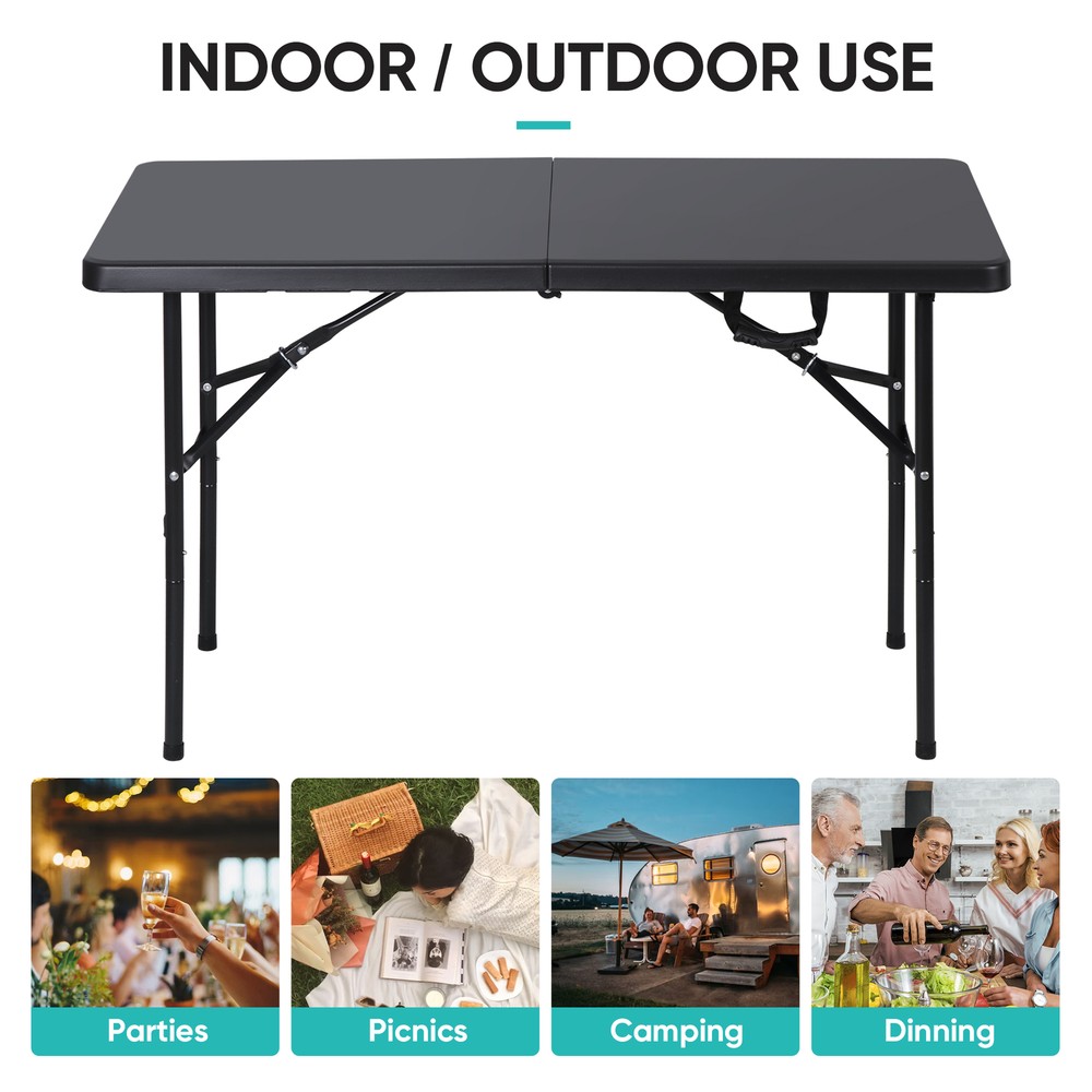 ZenSports 4FT Portable Folding Table Plastic Fold-in-Half Utility Dining Table