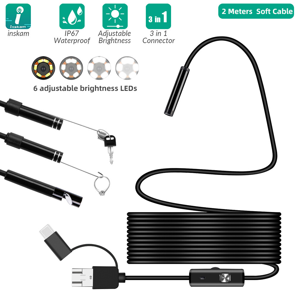 7mm Mini Snake Endoscope Borescope Inspection Camera For USB Type-C Android PC