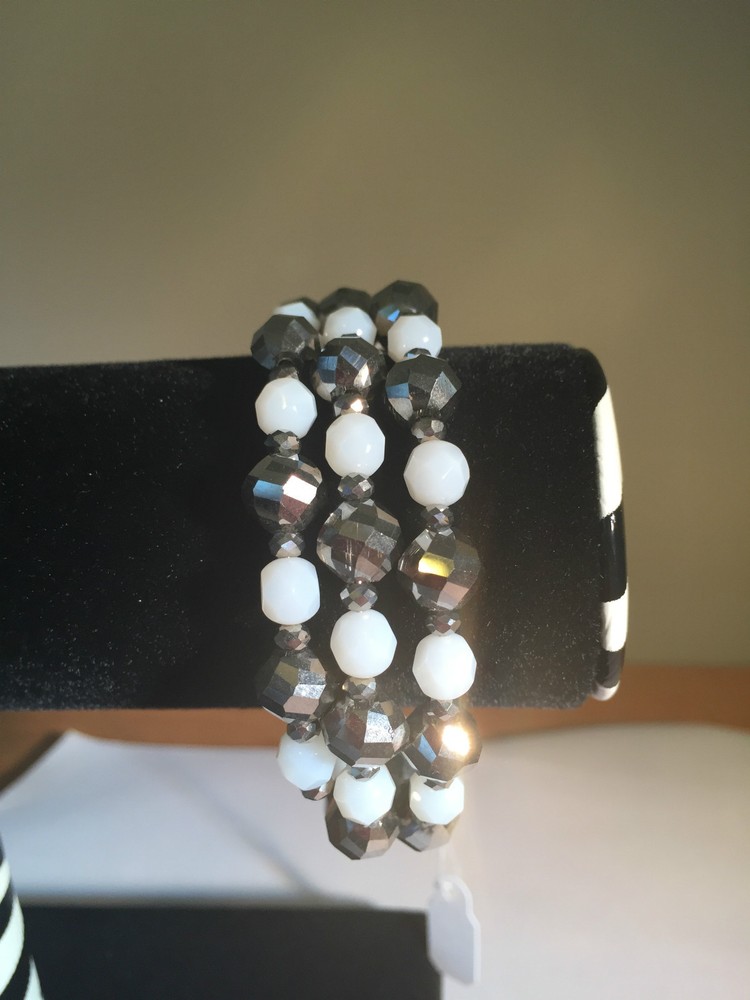 White and Silver Bracelet Hand Made