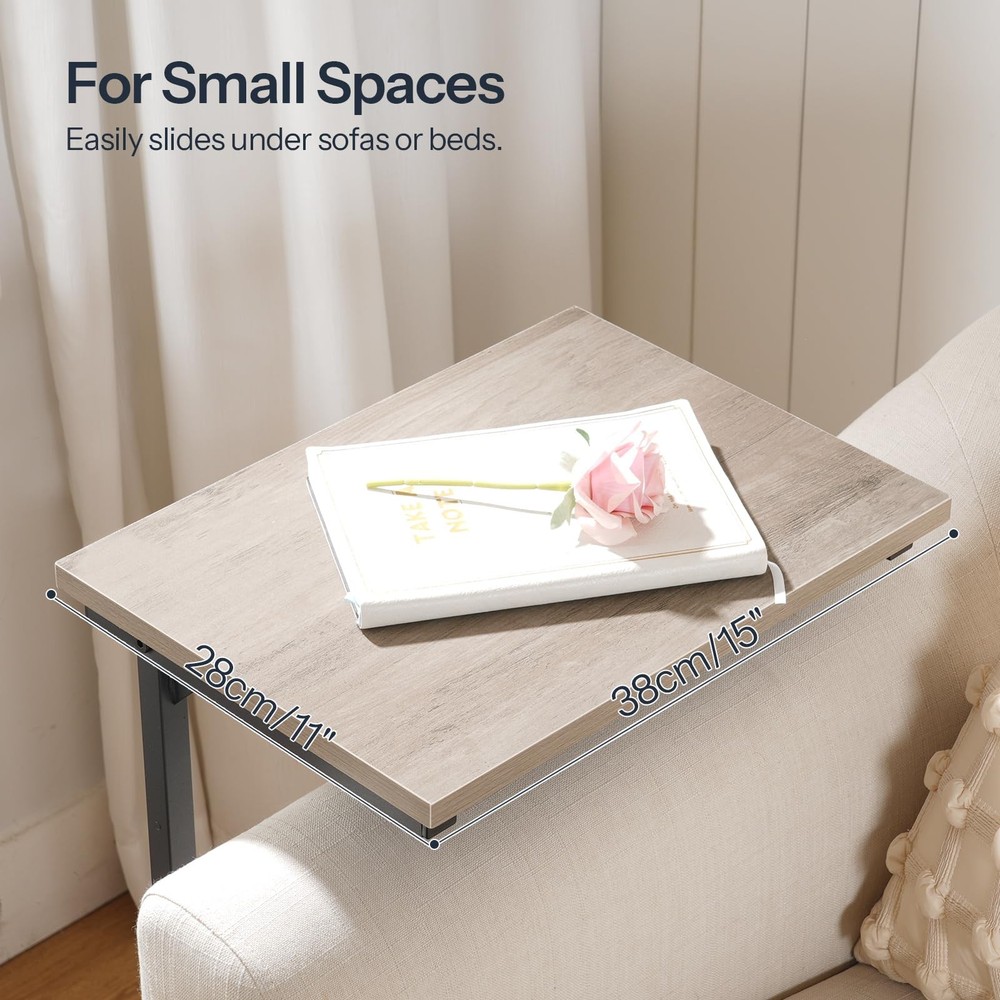C Shaped End Table, Adjustable Height Side Table for Sofa, Couch Table for Sm...